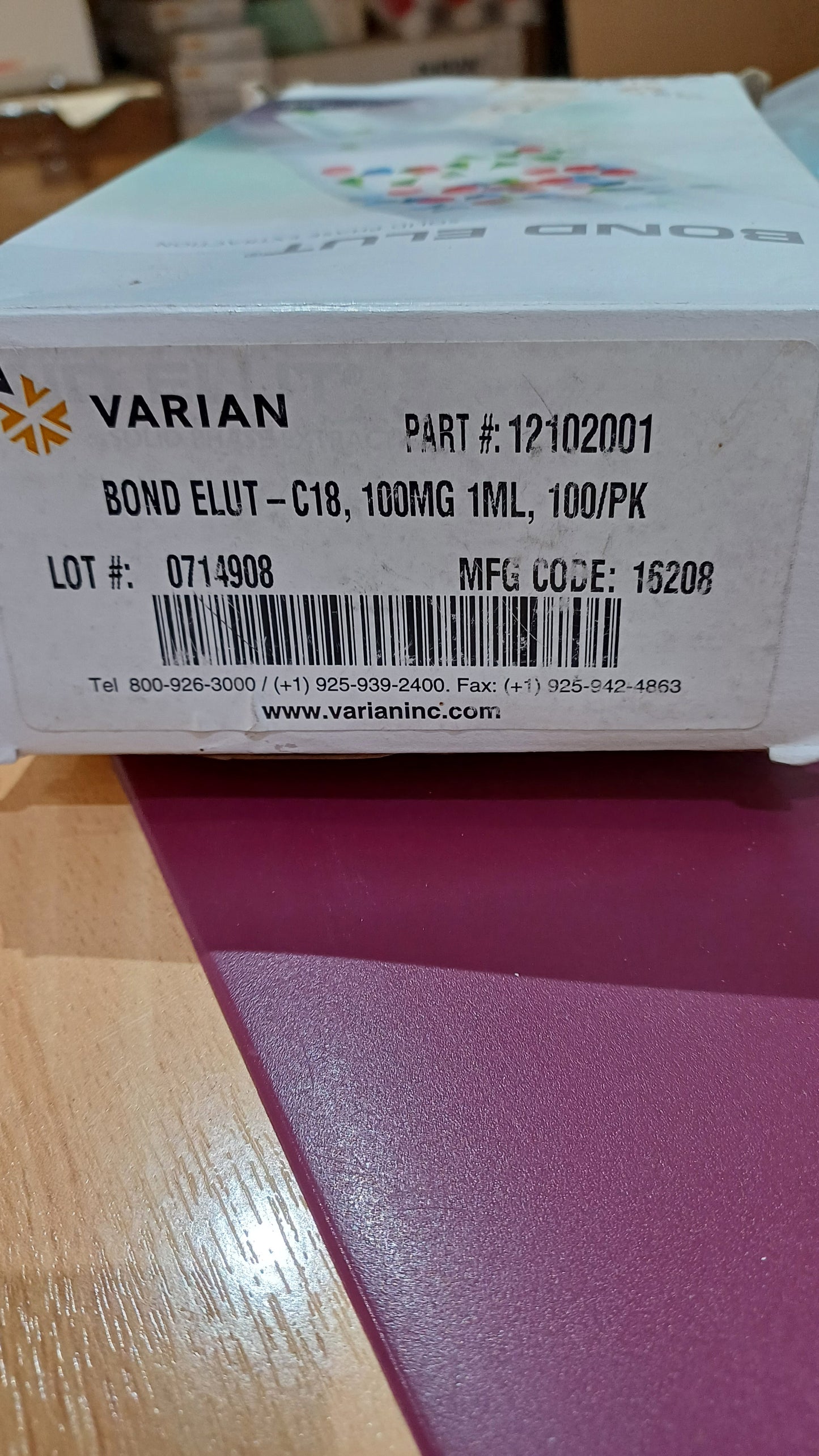 12102001 Agilent Bond Elut C18 cartridge, 100 mg, 1 mL, 40 μm, 60/pk