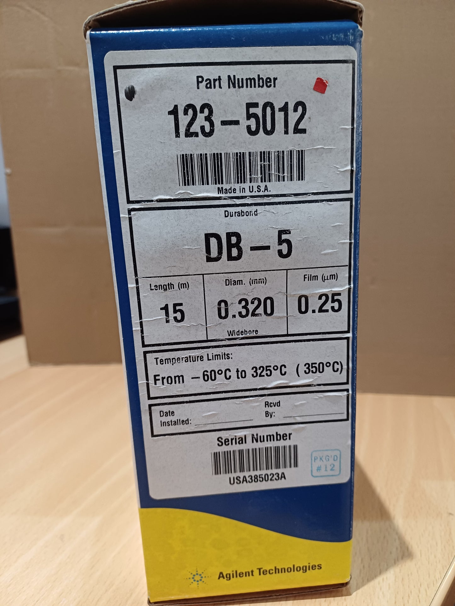 123-5012 Agilent, J&W DB-5 GC Column, 15 m, 0.32 mm, 0.25 µm, 7 inch cage