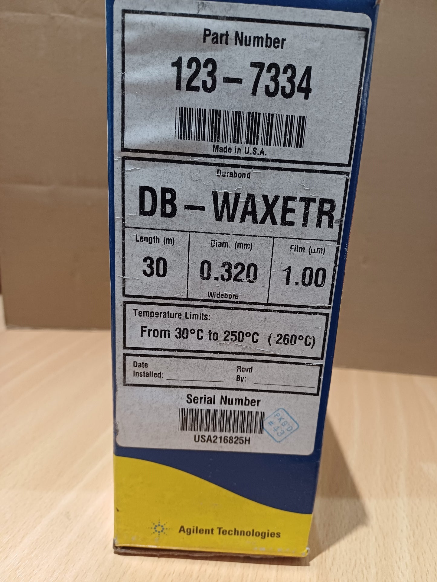 123-7334  - AGILENT, J&W DB-WAXetr GC Column, 30 m, 0.32 mm, 1.00 µm, 7 inch cage