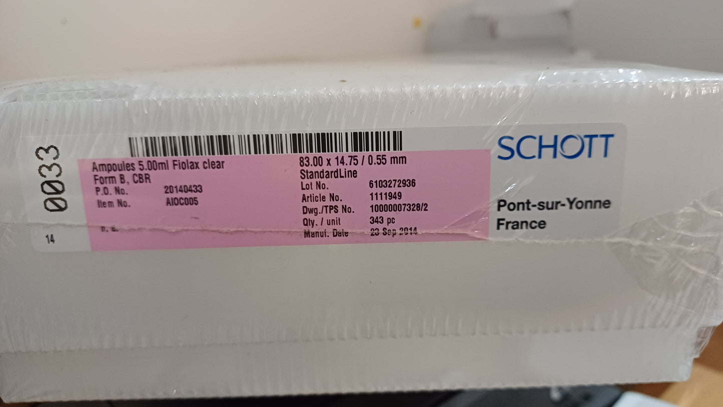 01404332 Shott Ampoules 5.00ml Fiolax clear, 83. x 14.75 x 0.55 mm 343 pieces