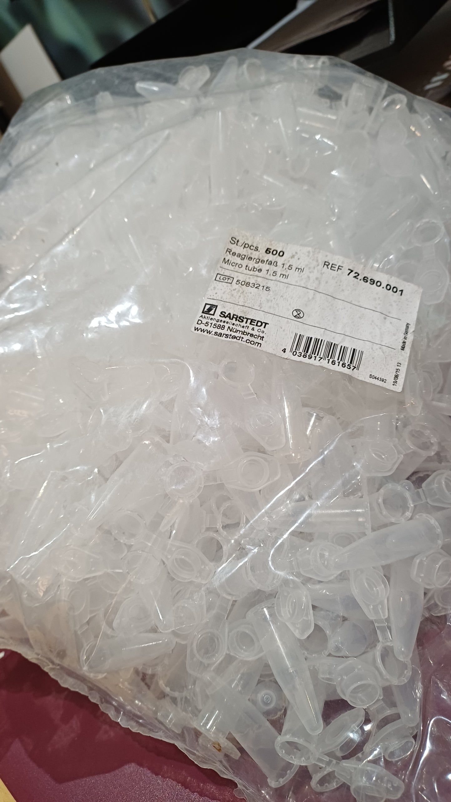 Sarstedt 72.690.001 Micro Tubes 1.5ml Neutral pack of 500