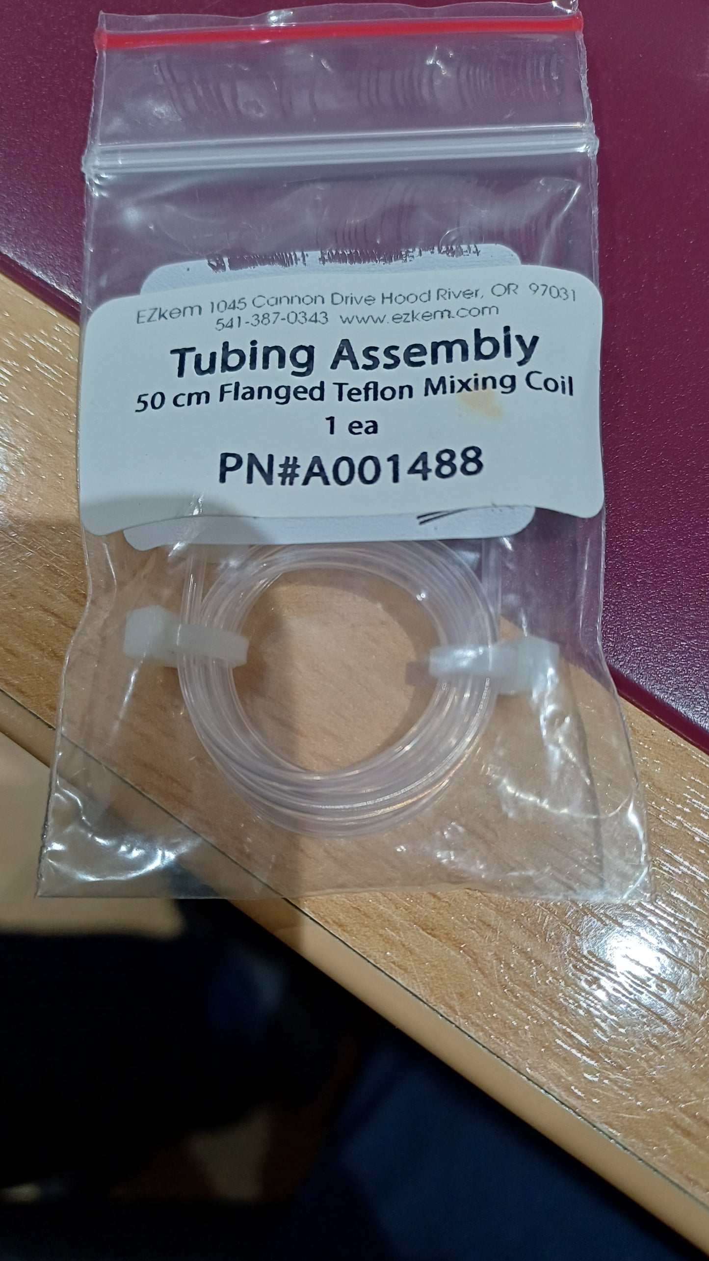 A001488 EZkem Tubing, Assembly, Teflon, 50 cm Coil, Flanged