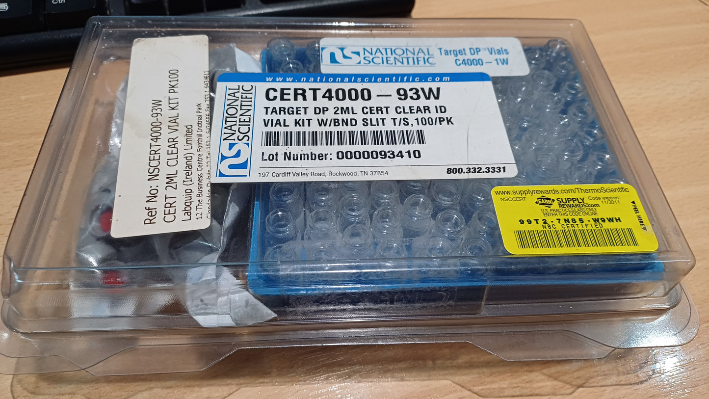 CERT4000-93W Thermo Scientific™ Target DP Kits include 100 vials with pre-attached caps and septa.