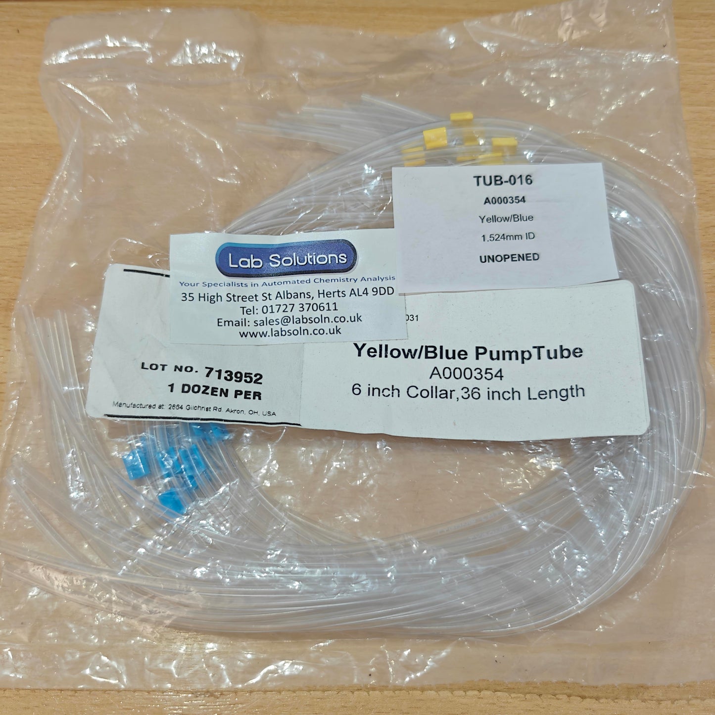 A000354 EZKem PVC Pump Tubing Yellow/Blue 1.52mm ID - 12pk