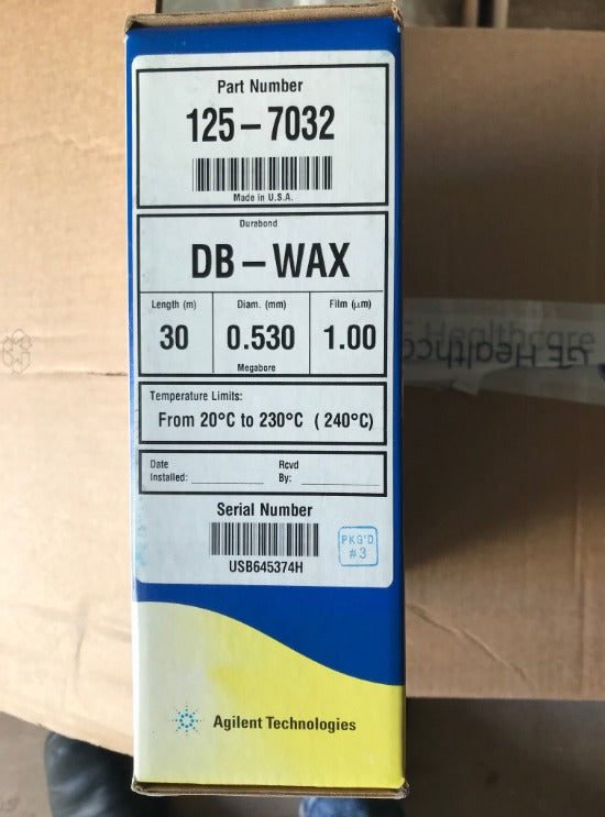 125-7032 - AGILENT, J&W DB-WAX GC Column, 30 m, 0.53 mm, 1.00 µm, 7 inch cage