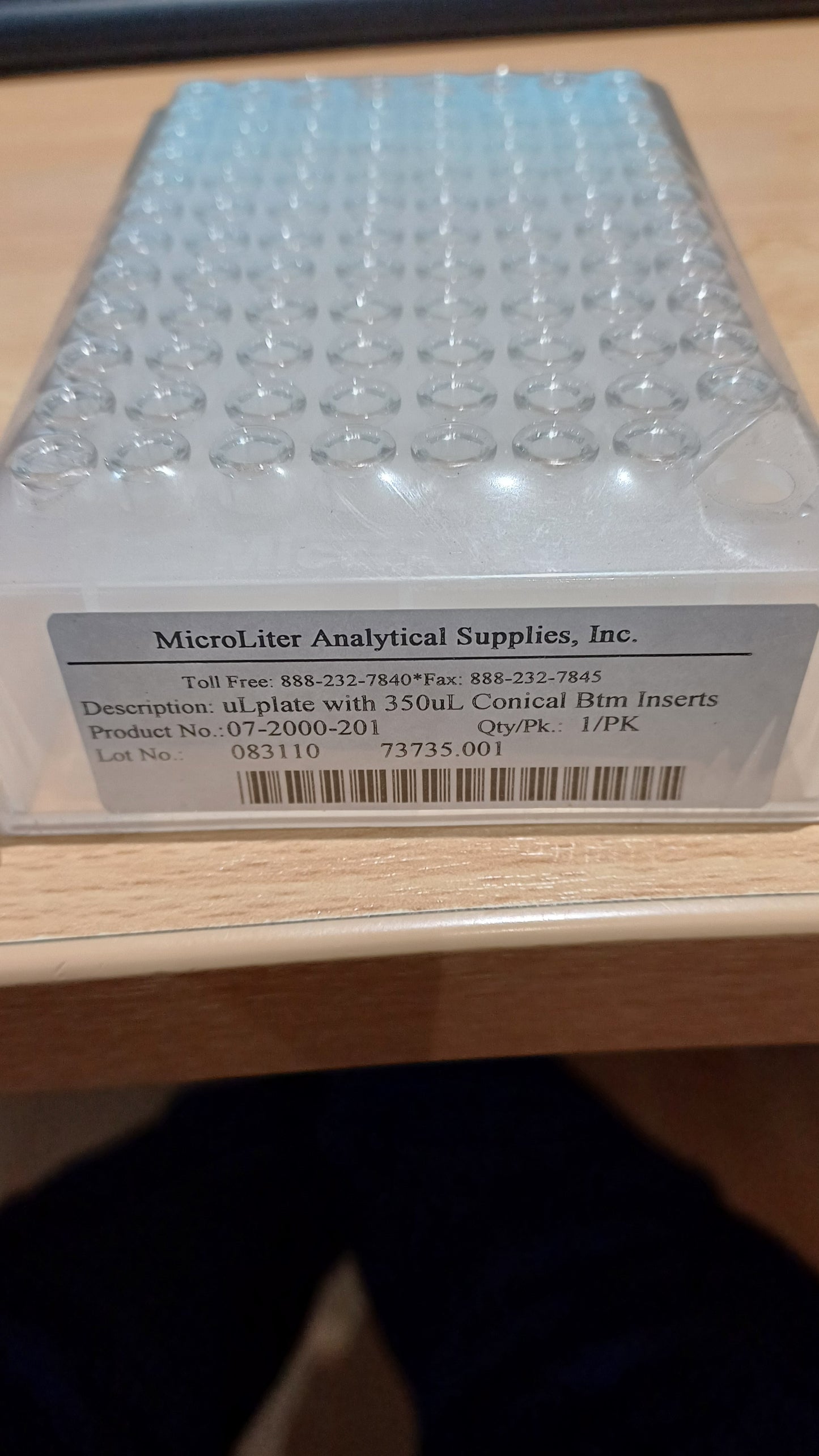 07-2000-201 Microliter 07-2000-201 µL-Plates Well Kit with 96 Glass Well Inserts Installed, Clonical Bottom, Accepts Snap Cap, Clear, 350µL