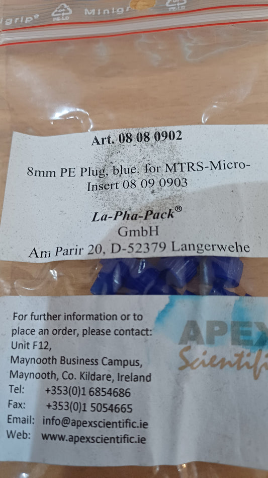 08 08 0902 8mm PE Plug, Blue for MTRS-Micro-Insert 08 09 0903, 11 pack