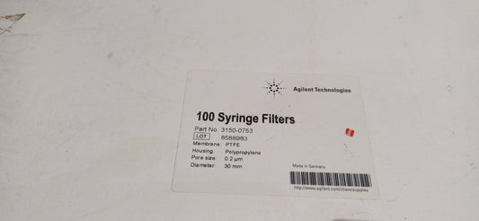 3150-0753 Agilent, Syringe Filter, polypropylene housing, regenerated cellulose (RC) membrane, 30 mm diameter, 0.2 µm pore size, 100/pk