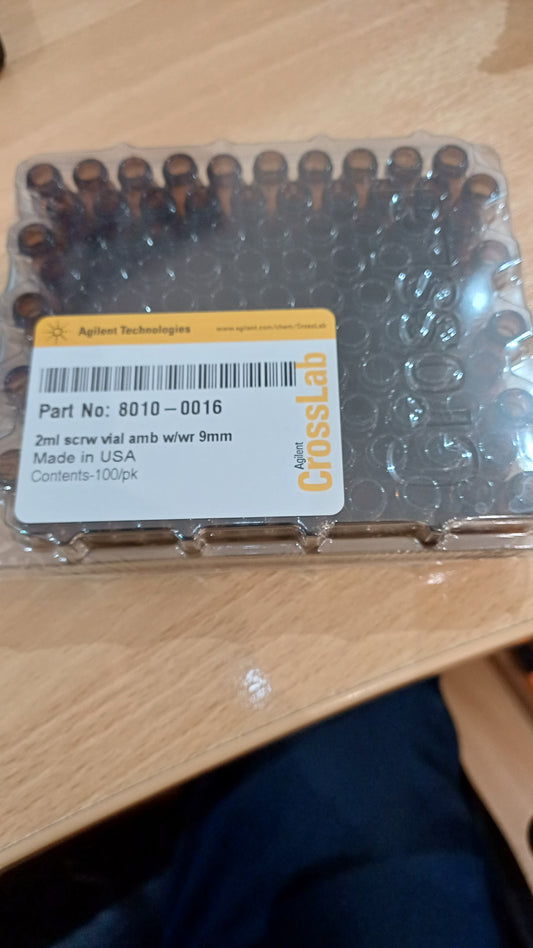 8010-0016 Vial, screw top, 2 mL, 9 mm, amber, with write on, 100/pk. Vial size: 12 x 32 mm (12 mm cap)