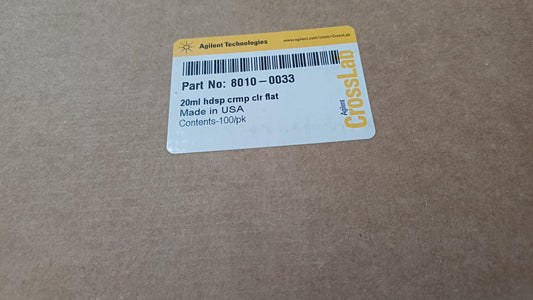 8010-0033 Agilent Vial, crimp top, headspace, 20 mL, clear, flat bottom, 100/pk