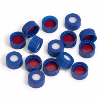 5182-0720 Agilent Cap, screw, blue, certified, PTFE/white silicone septa, 100/pk. Cap size: 12 mm